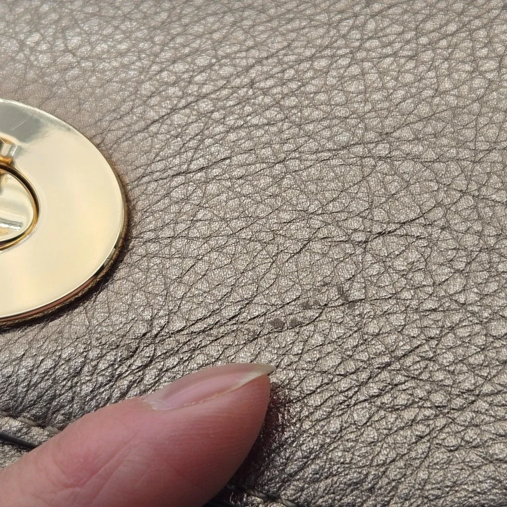 Coach Gold Metallic‎ Leather Clutch Purse Bag Chain Strap Cocktail Party Dressy
